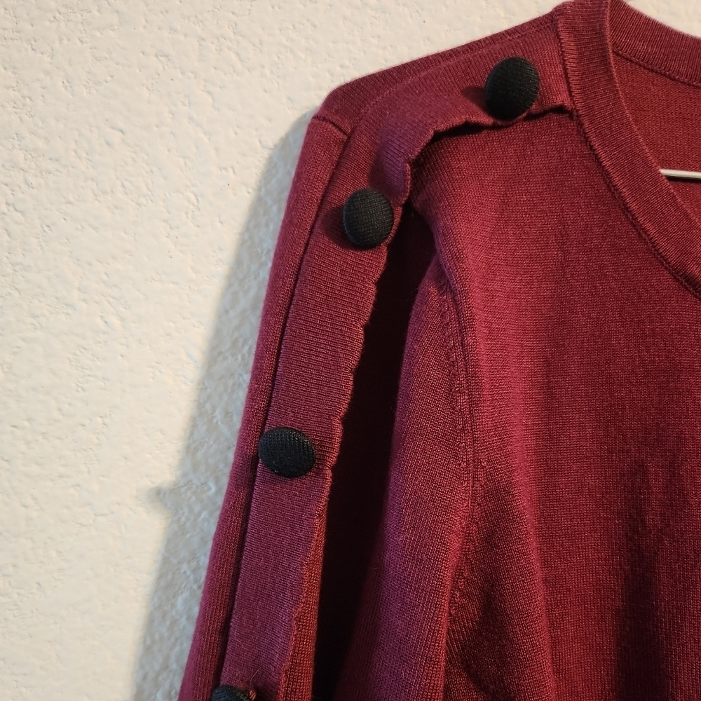 Karl Lagerfeld Women’s Button-Sleeve Sweater in Maroon size medium - Picture 3 of 4